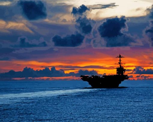 Aircraft Carrier At Sunset Diamond Painting