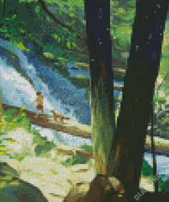 Boy With Dog In Forest Diamond Painting