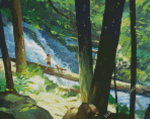 Boy With Dog In Forest Diamond Painting