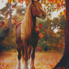 Brown Horse With Fall Trees Diamond Painting