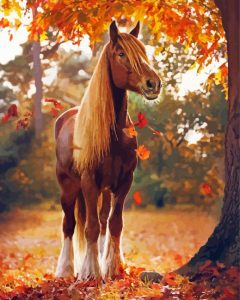 Brown Horse With Fall Trees Diamond Painting