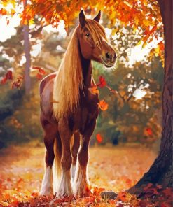 Brown Horse With Fall Trees Diamond Painting