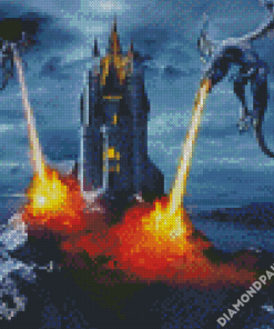 Dragons Attacking Castle Diamond Painting