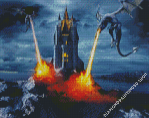 Dragons Attacking Castle Diamond Painting