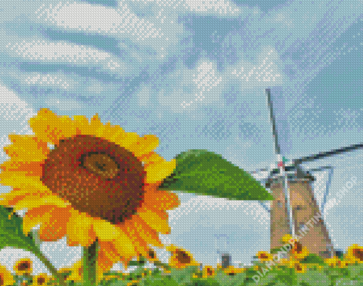 Dutch Windmill And Sunflower Diamond Painting