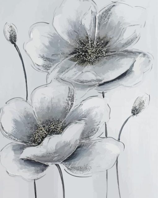 Grey And White Poppies Diamond Painting