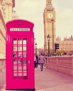 Pink Phone Booth London City Diamond Painting