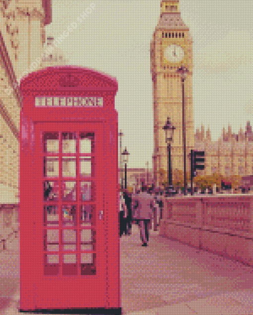 Pink Phone Booth London City Diamond Painting