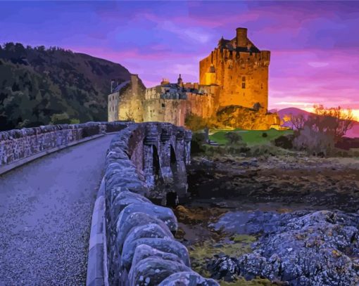 Road To Eilean Donan Castle At Sunset Diamond Painting