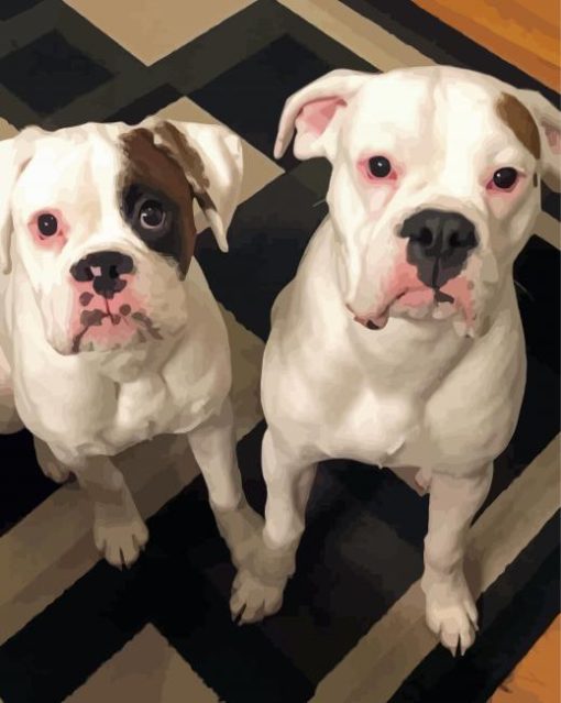 White Boxer Puppies Diamond Painting