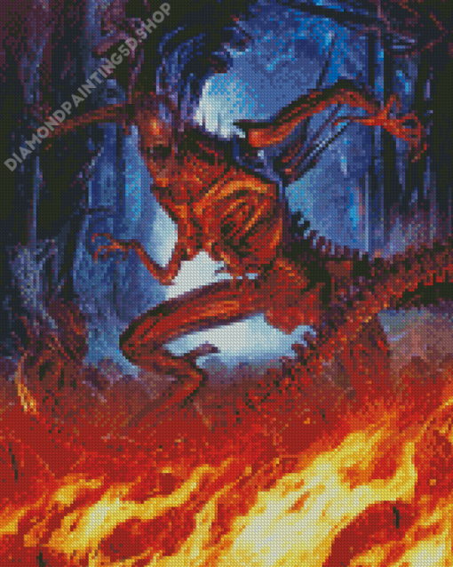 Xenomorph On Fire Diamond Painting