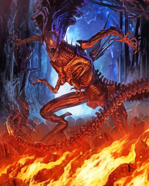 Xenomorph On Fire Diamond Painting