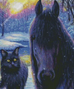 Black Cat And Horse Diamond Painting
