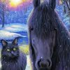 Black Cat And Horse Diamond Painting