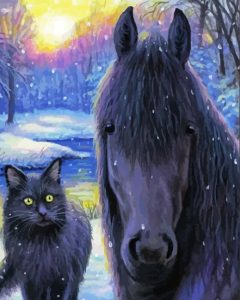 Black Cat And Horse Diamond Painting