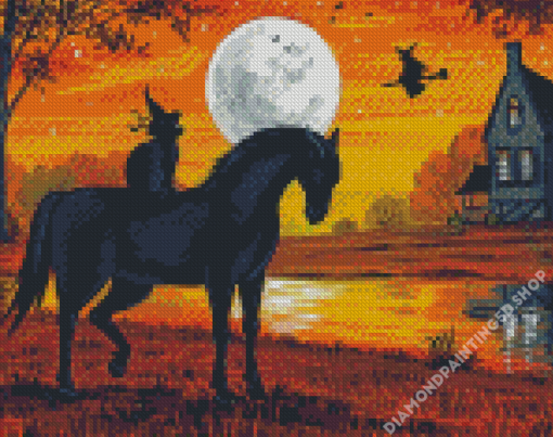 Halloween Cat And Horse Art Diamond Painting