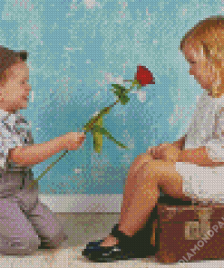Happy Boy Giving A rose To Cute Girl Diamond Painting