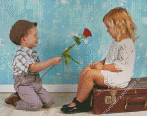 Happy Boy Giving A rose To Cute Girl Diamond Painting