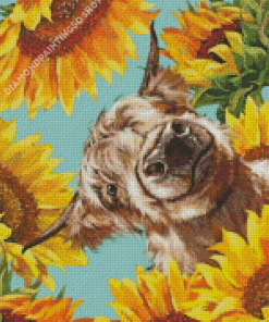 Highland Cow With Sunflower Diamond Painting