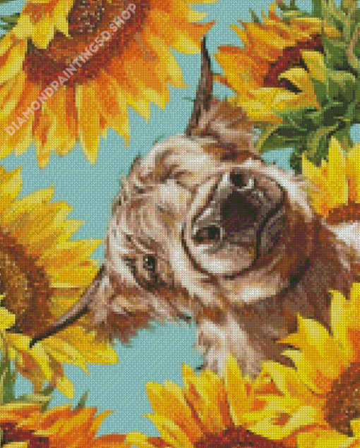 Highland Cow With Sunflower Diamond Painting