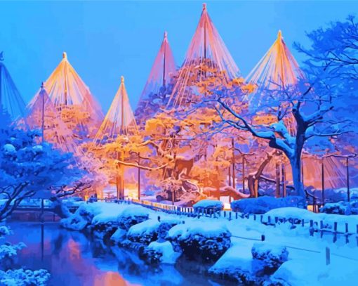 Snowy Kenrokuen Garden Kanazawa Diamond Painting