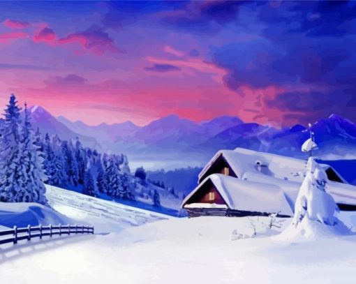 Sunset Landscape Snow Diamond Painting