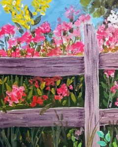 Wooden Fence And Flowers Diamond Painting