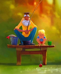 Aesthetic Boy With Old Man Fishing Diamond Painting