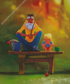 Aesthetic Boy With Old Man Fishing Diamond Painting