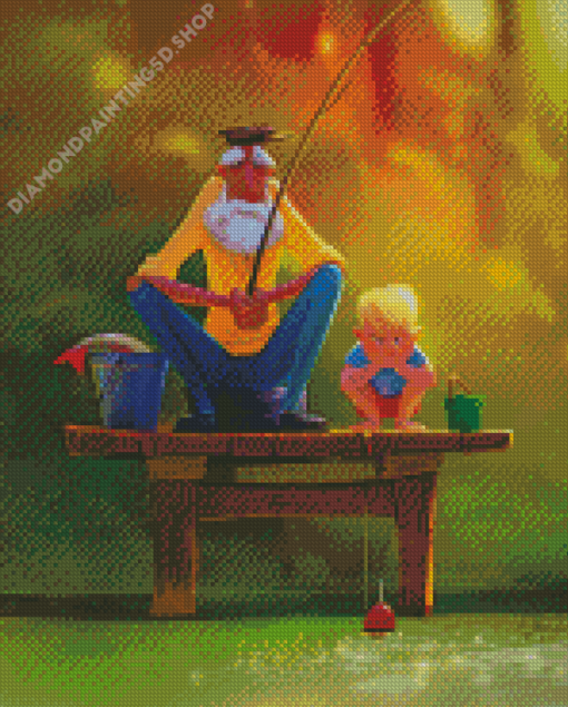 Aesthetic Boy With Old Man Fishing Diamond Painting