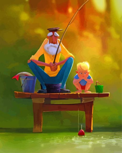 Aesthetic Boy With Old Man Fishing Diamond Painting