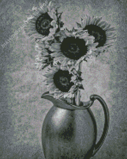 Black And White Sunflower In Vase Diamond Painting