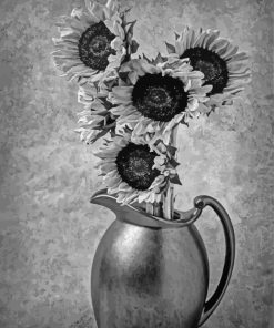 Black And White Sunflower In Vase Diamond Painting