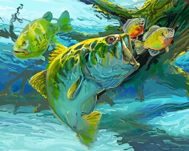 Bluegill And Largemouth Bass Art - 5D Diamond Painting 