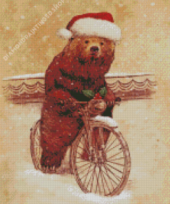 Christmas Bear On Bike Diamond Painting