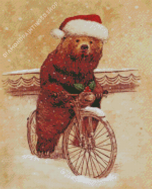 Christmas Bear On Bike Diamond Painting