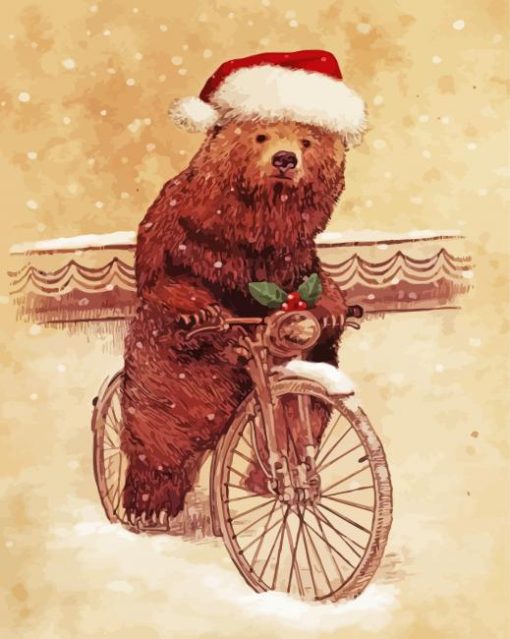 Christmas Bear On Bike Diamond Painting