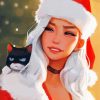 Christmas Girl And Cat Diamond Painting