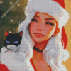 Christmas Girl And Cat Diamond Painting