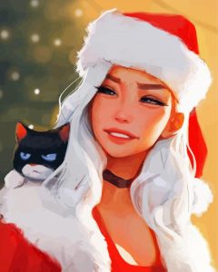 Christmas Girl And Cat Diamond Painting