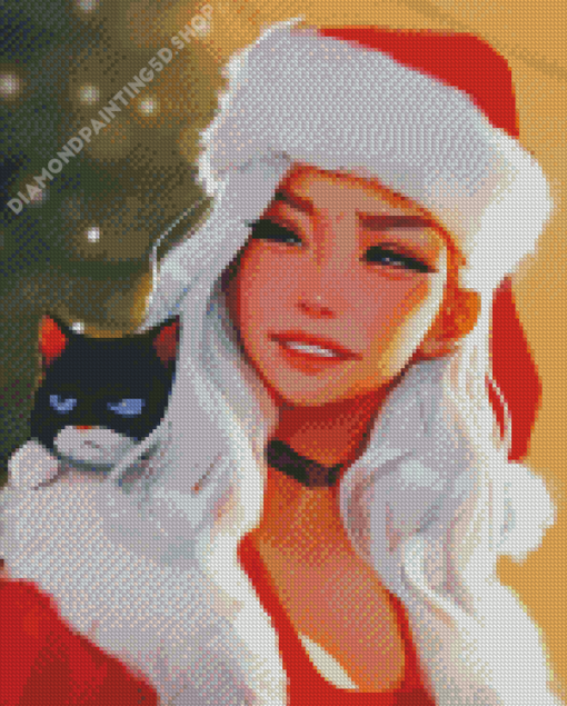 Christmas Girl And Cat Diamond Painting