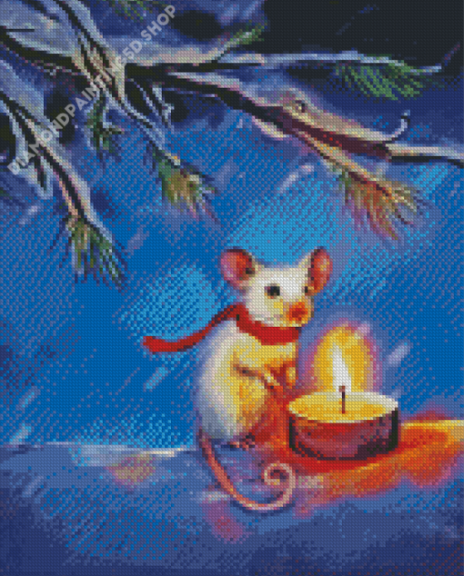 Christmas Mouse With Candle Diamond Painting