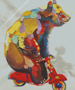 Colorful Bear On Motorcycle Art Diamond Painting