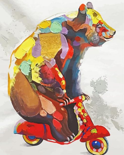 Colorful Bear On Motorcycle Art Diamond Painting