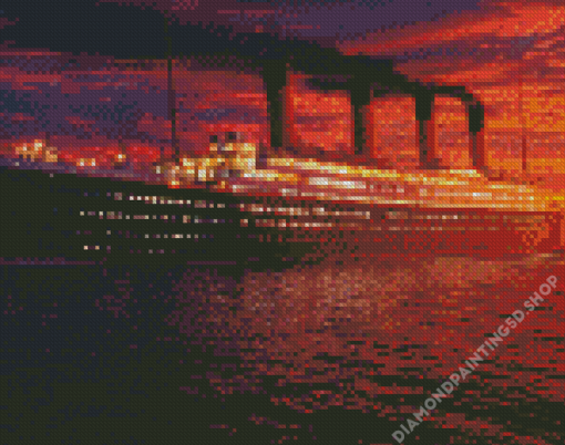 Cruise Ship In Sunset Diamond Painting