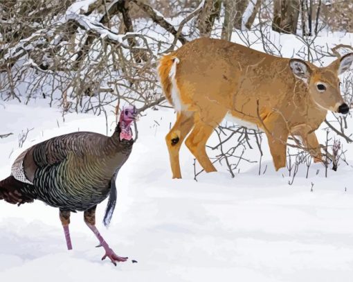 Cute Deer And Turkey Diamond Painting