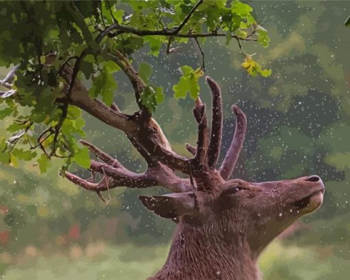 Deer Head In Rain Diamond Painting