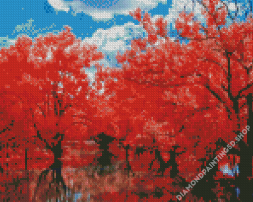 Fall Cherry Blossom Water Reflection Diamond Painting