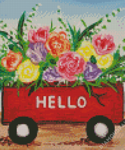 Flowers Red Wagon Diamond Painting