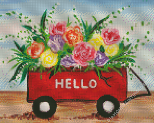 Flowers Red Wagon Diamond Painting